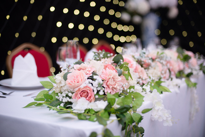 flower arrangement, The Star Chambers Reception Marquee, Stone Court House